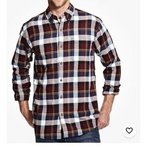 Weatherproof Men'S Red Cotton Plaid Button-Down Collar Shirt Size L